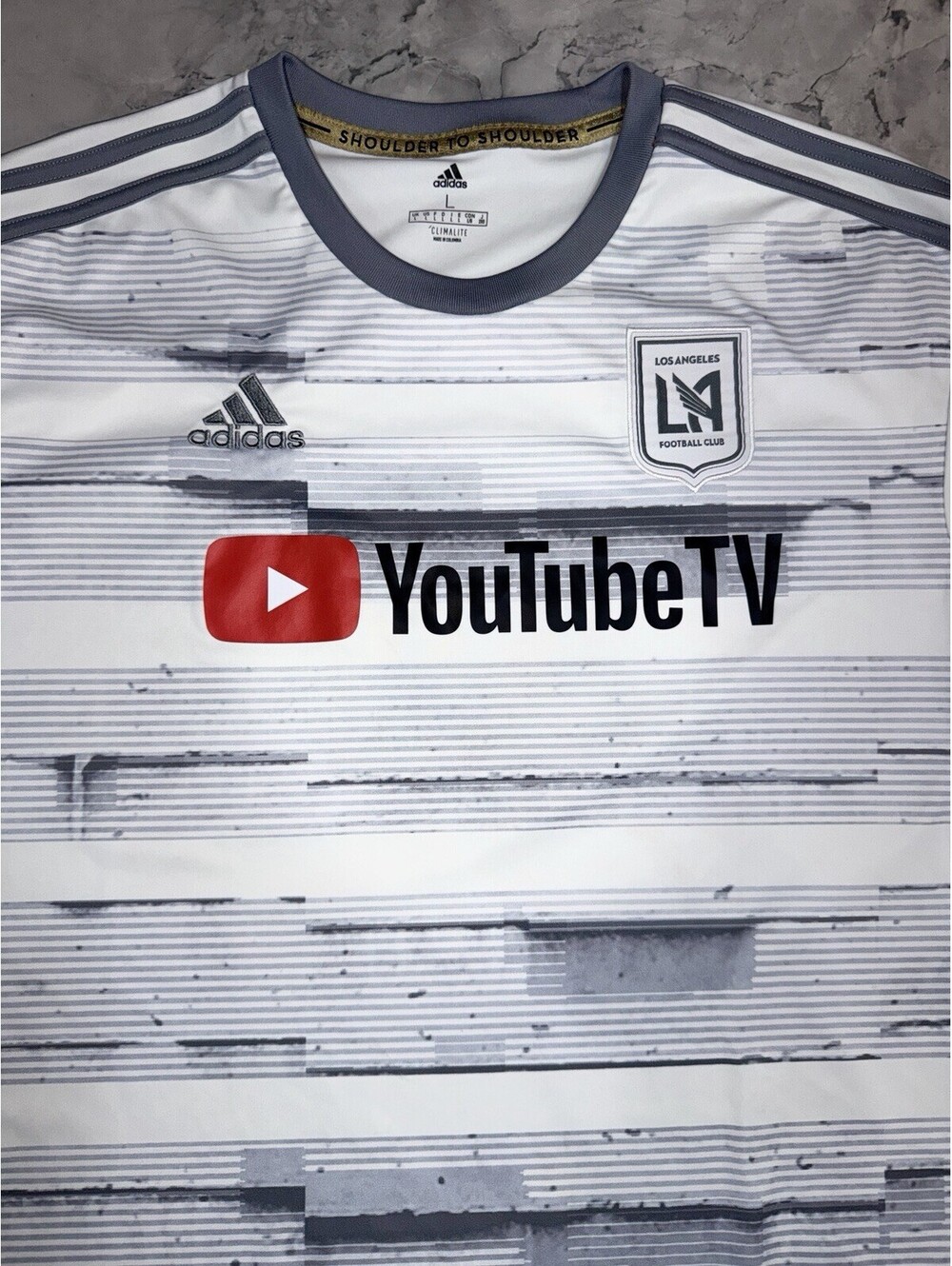 Adidas LAFC Away YouTubeTV Climalite Jersey White Gray Glitch Pattern Men’s L